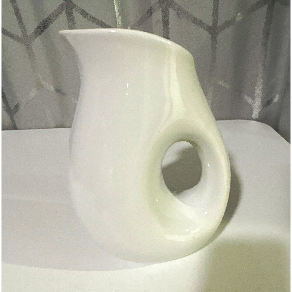 White Glossy Ceramic Vase with Round Cutout Handle, Decorative